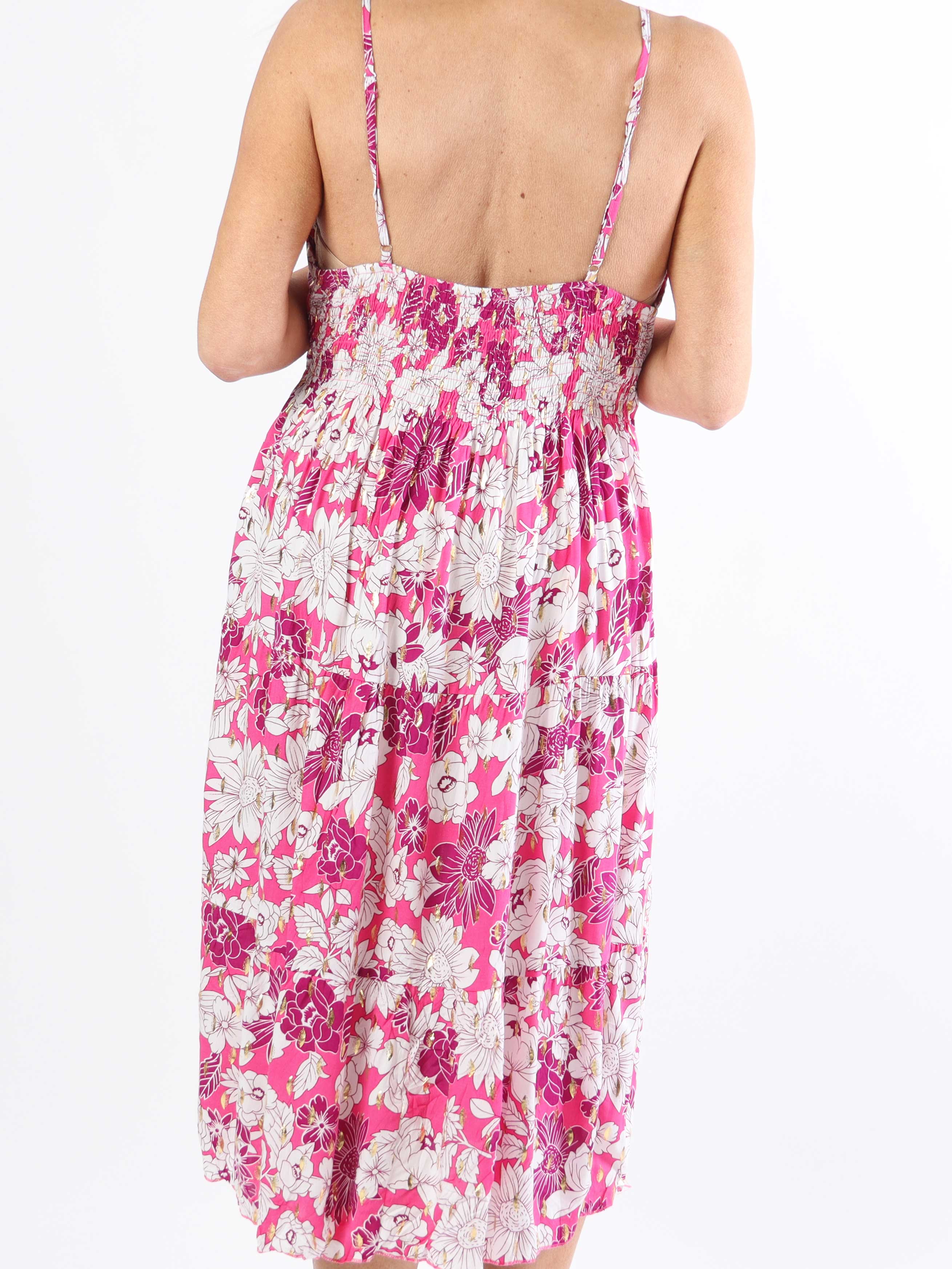 Lucie Flower Short - Plus size viskose stropkjole i blomsterprint med v-udskæring